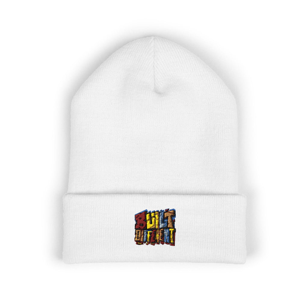 Embroidered Color Block Cuffed Beanie — Cozy Winter Hat