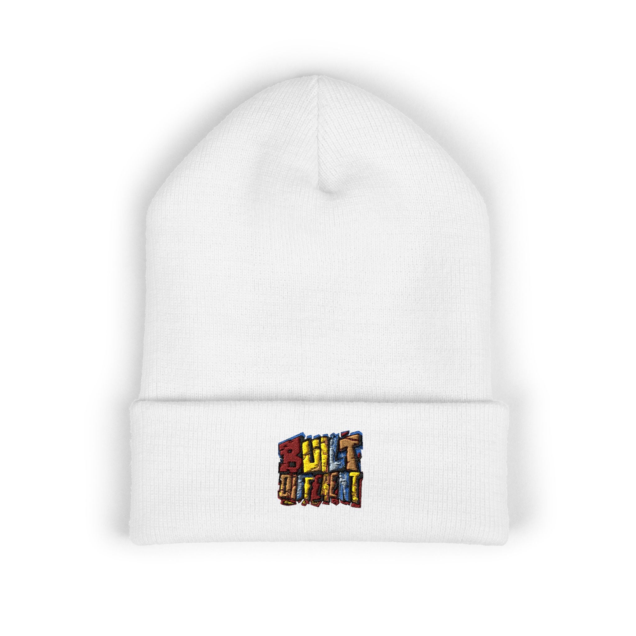 Embroidered Color Block Cuffed Beanie — Cozy Winter Hat