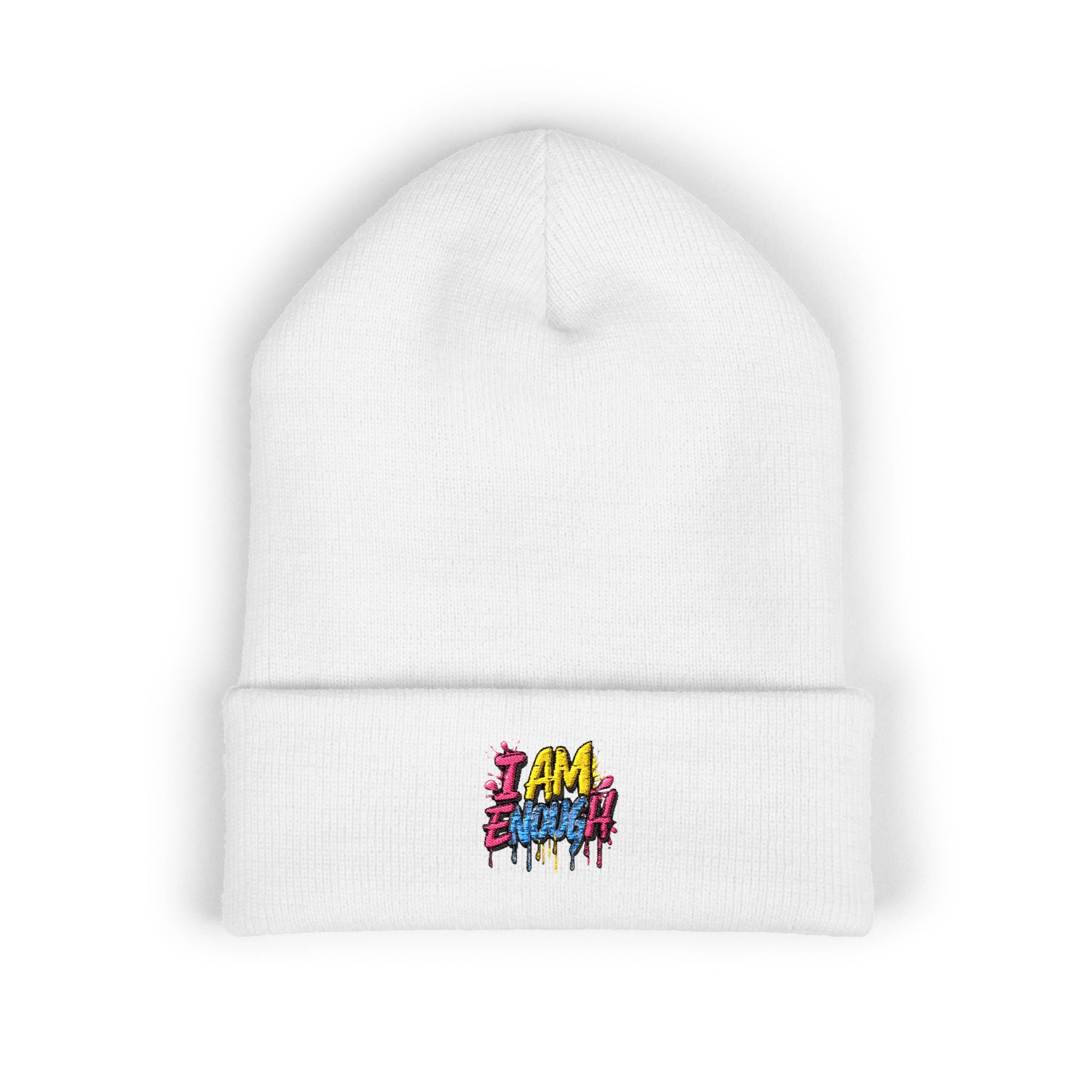 Embroidered 'I AM' Color Drip Cuffed Beanie