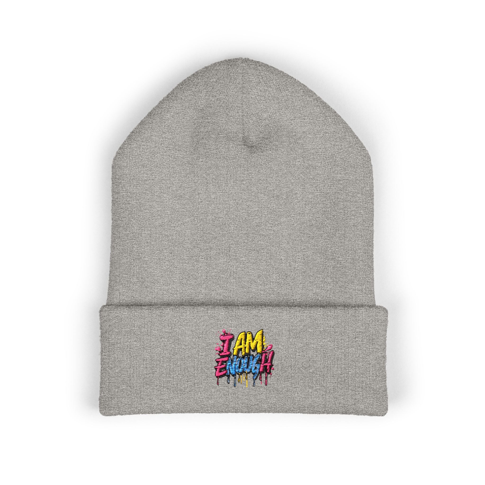 Embroidered 'I AM' Color Drip Cuffed Beanie
