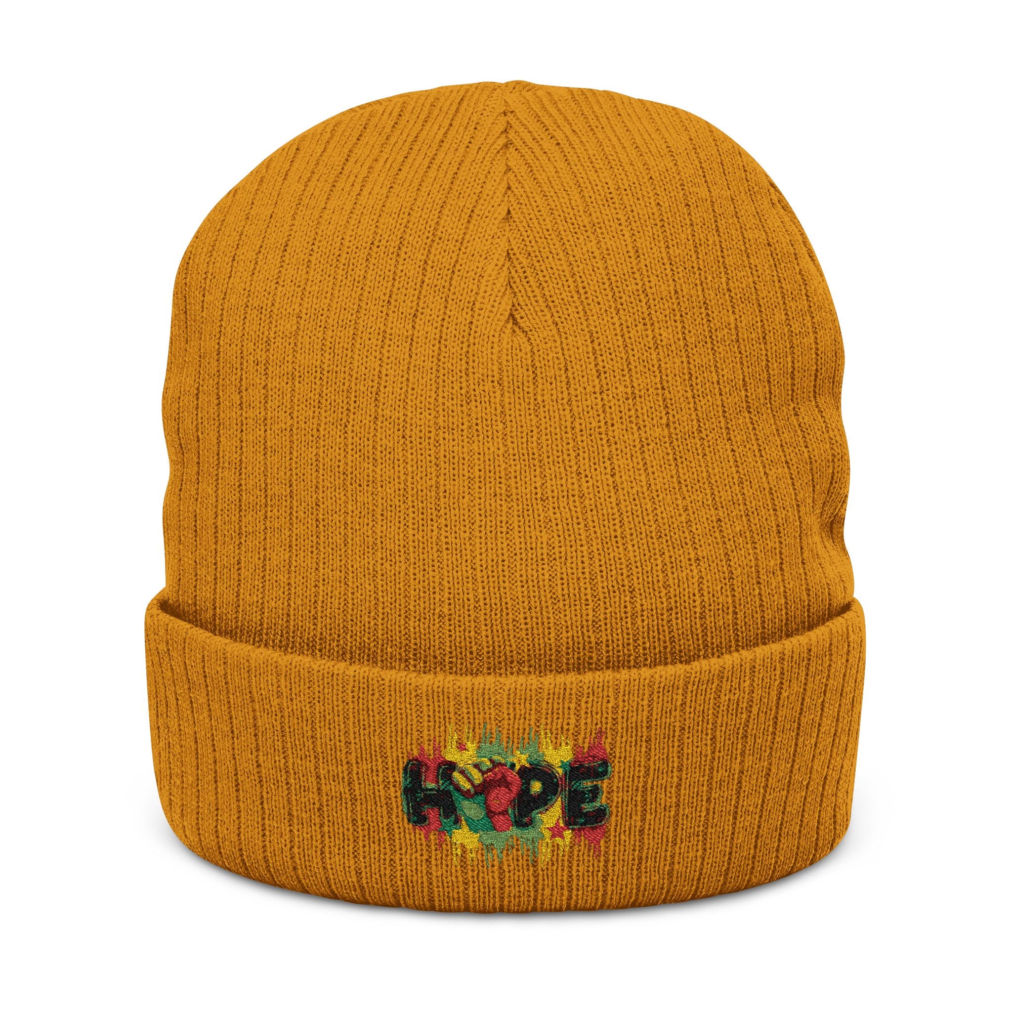 Embroidered 'Hope' Floral Ribbed Beanie — Cozy Knit Winter Hat