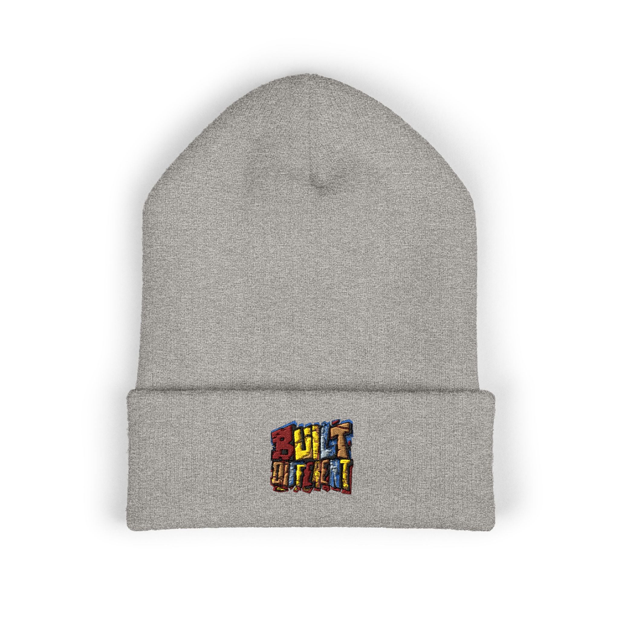 Embroidered Color Block Cuffed Beanie — Cozy Winter Hat