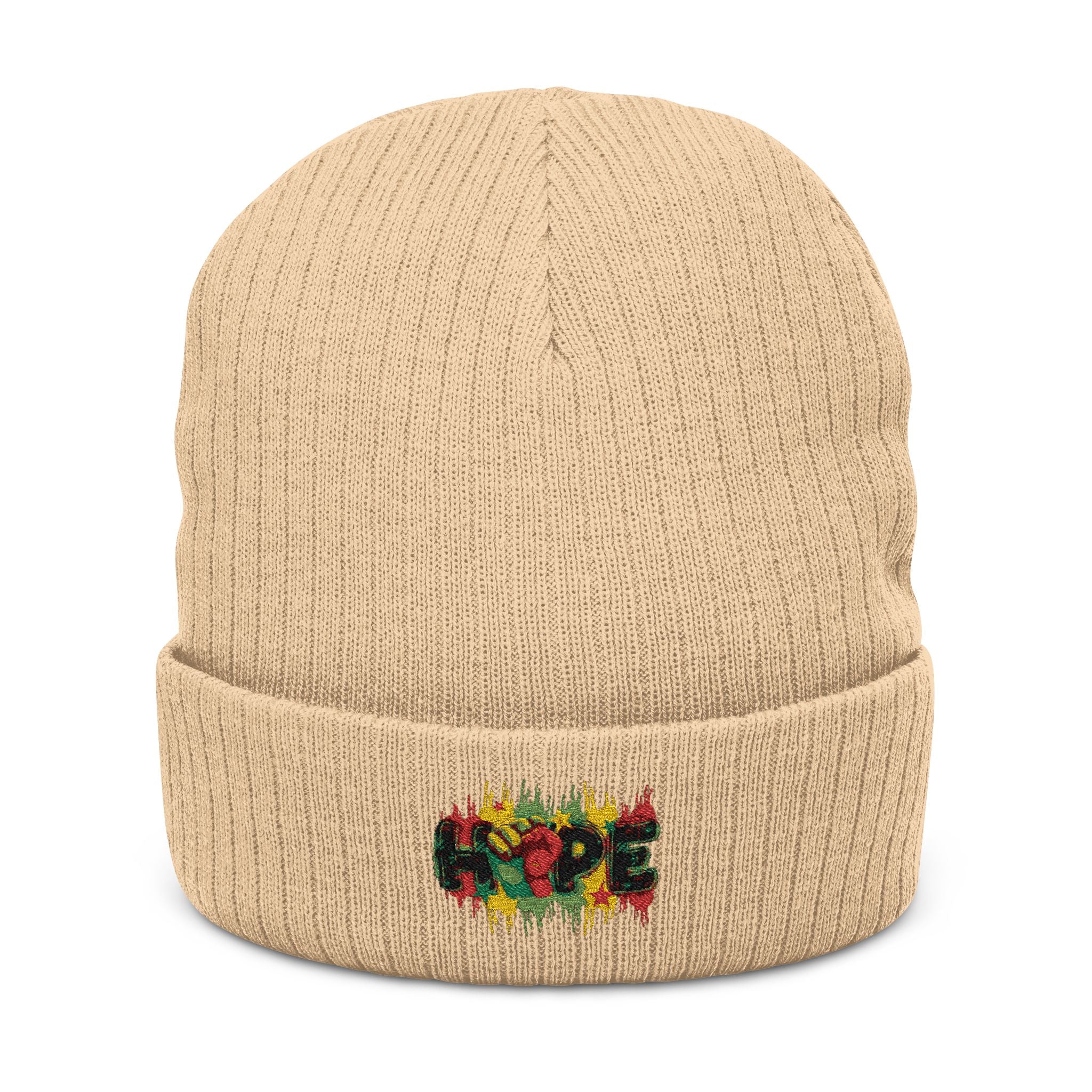 Embroidered 'Hope' Floral Ribbed Beanie — Cozy Knit Winter Hat