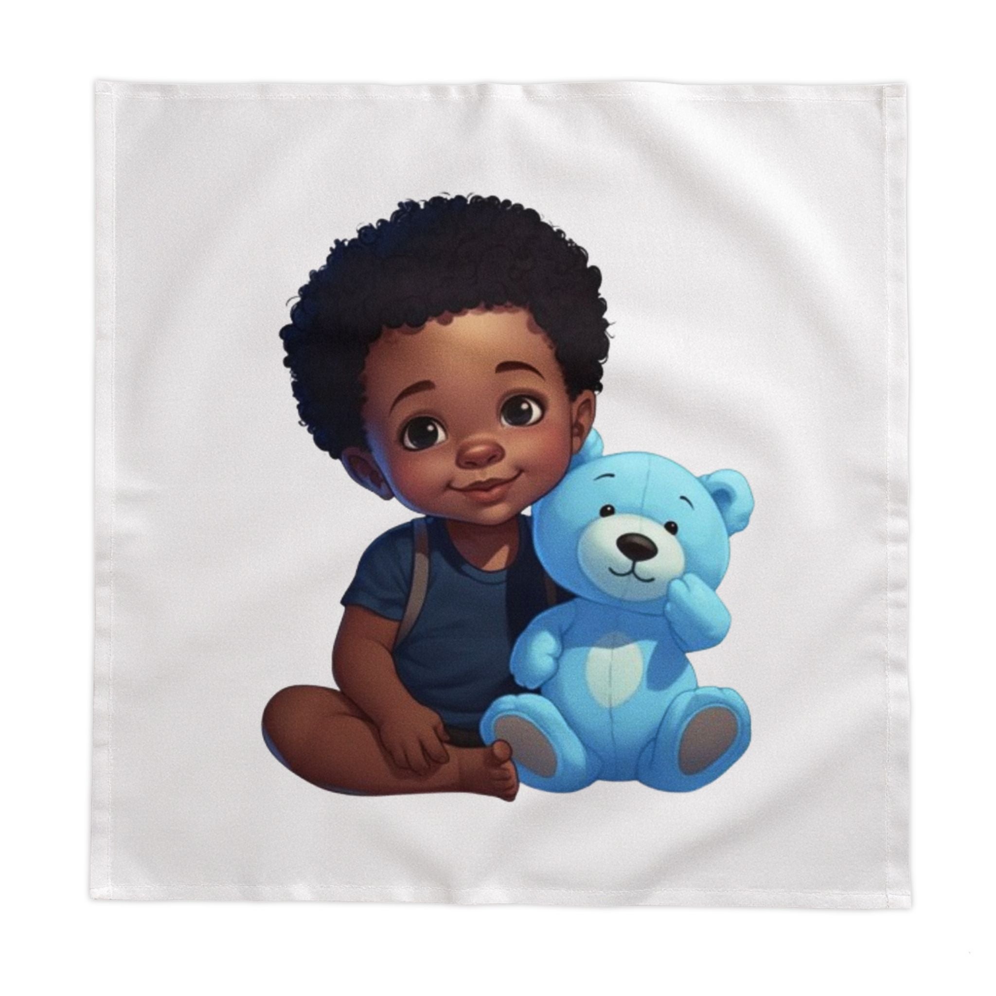 Cute Black Baby Tablecloth with Blue Teddy Design