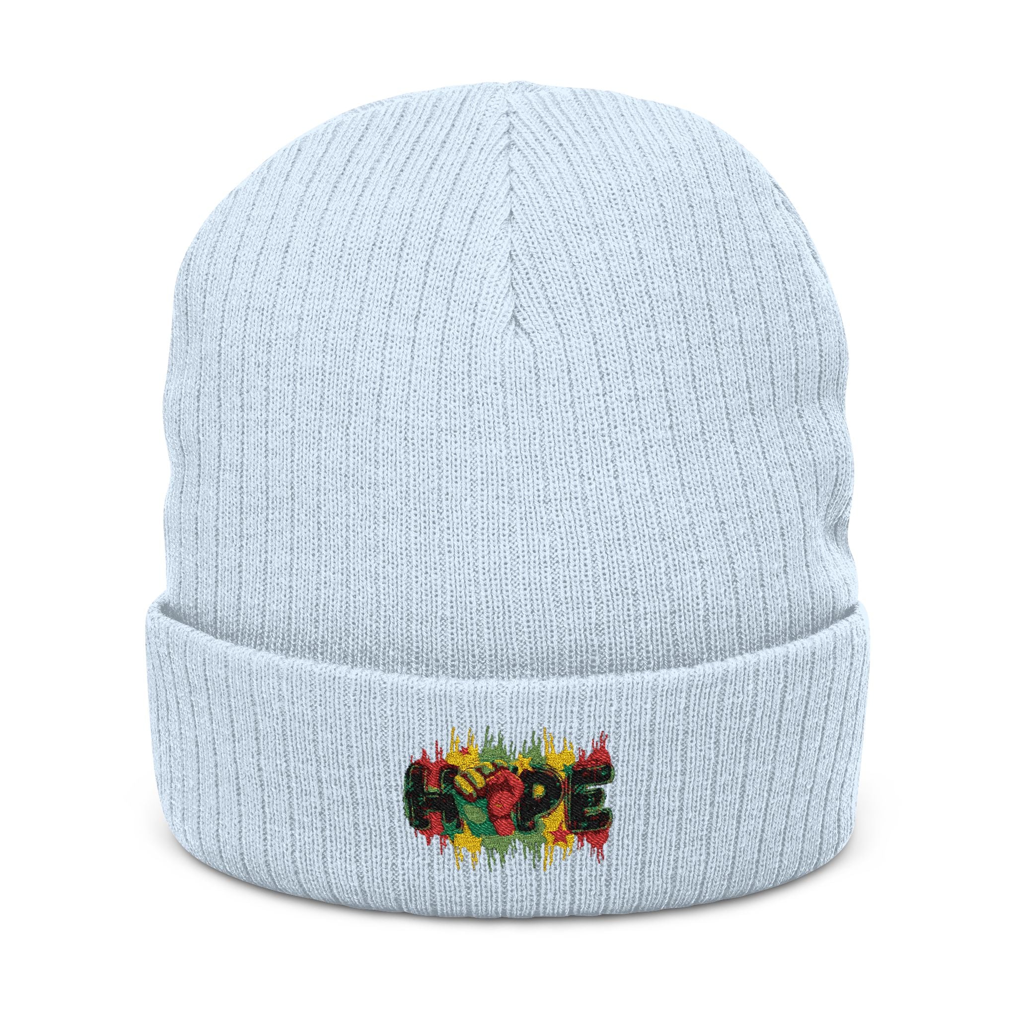 Embroidered 'Hope' Floral Ribbed Beanie — Cozy Knit Winter Hat