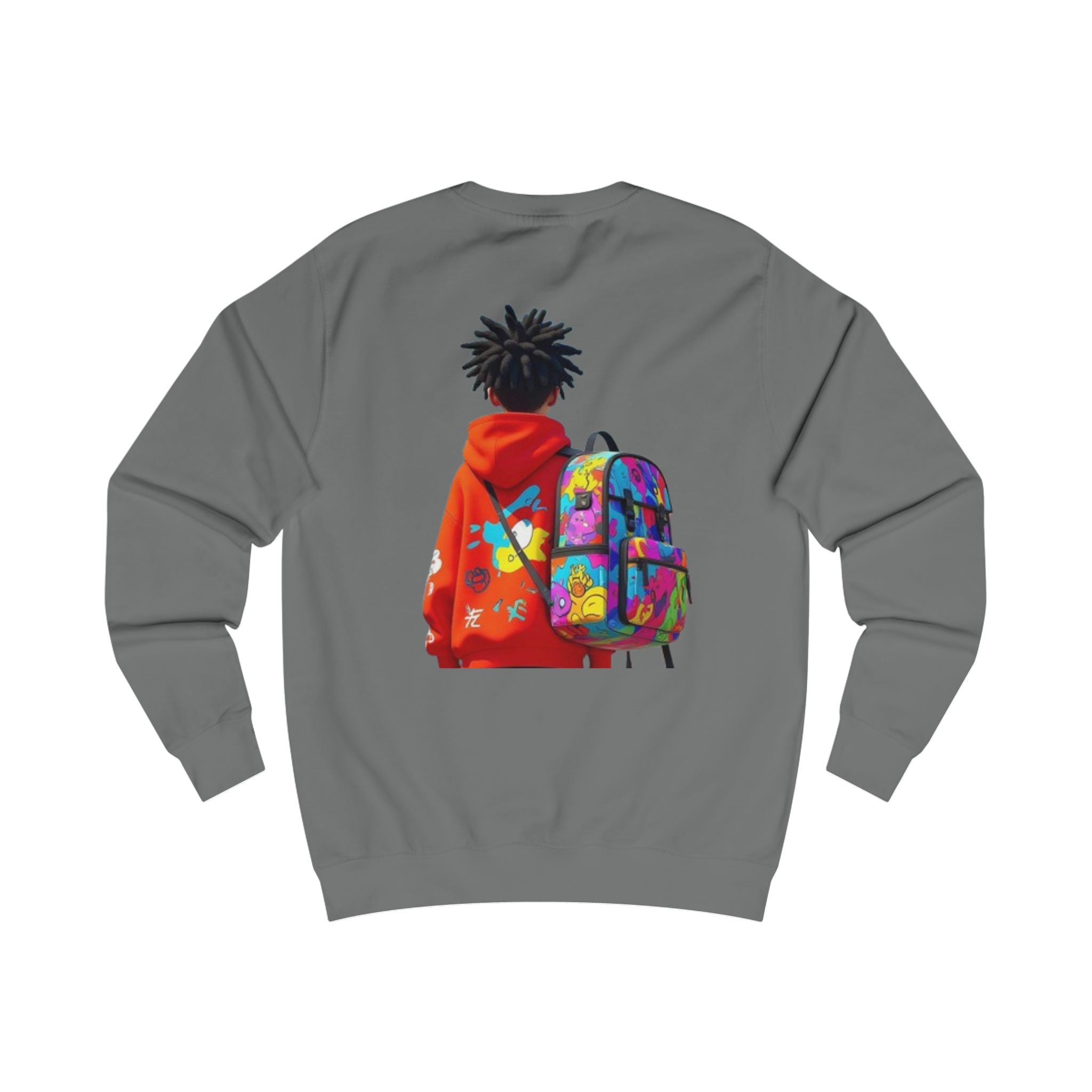 Streetwear Sweatshirt — Colorful Backpack Graphic Hoodie Style Crewneck Youth Urban Vibe
