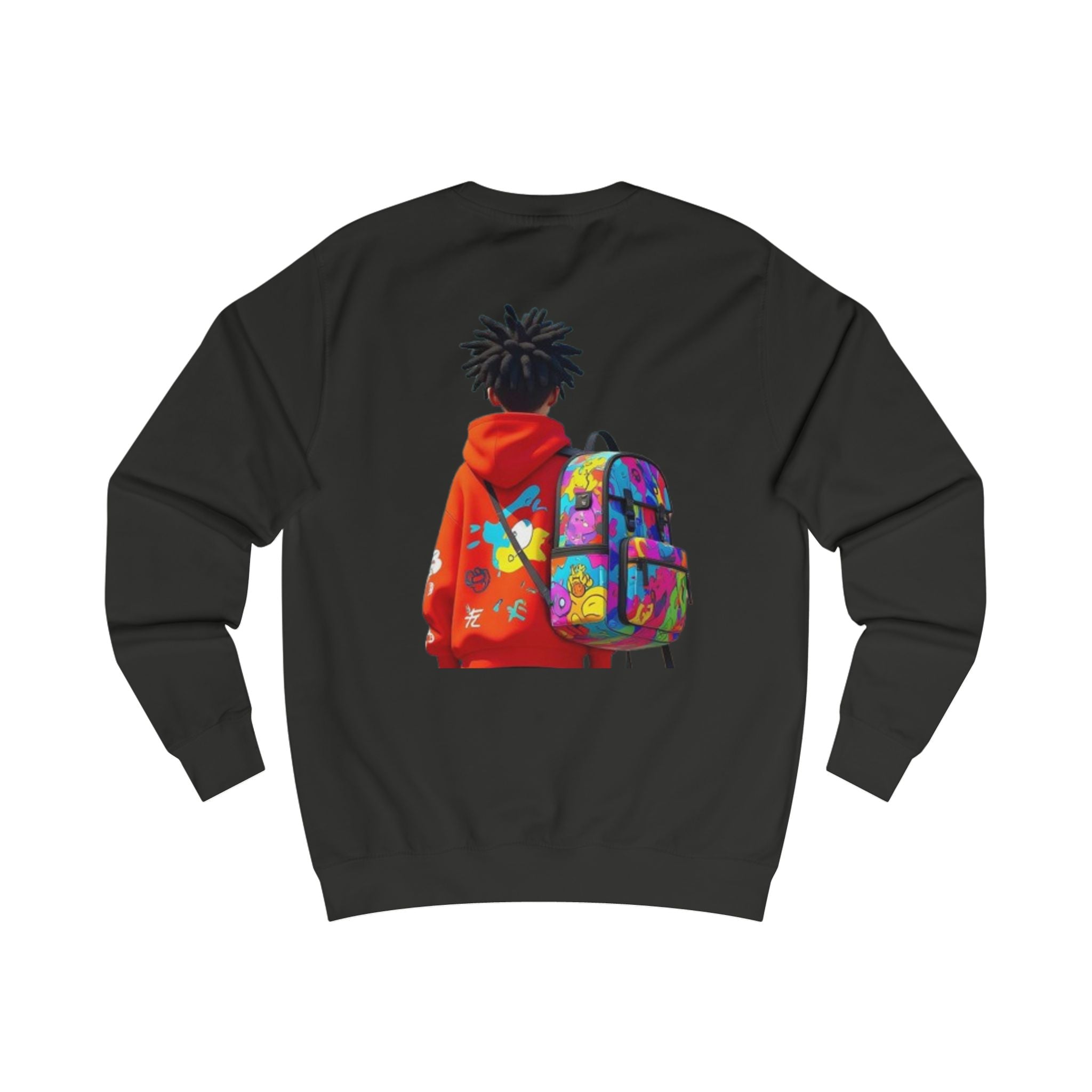Streetwear Sweatshirt — Colorful Backpack Graphic Hoodie Style Crewneck Youth Urban Vibe