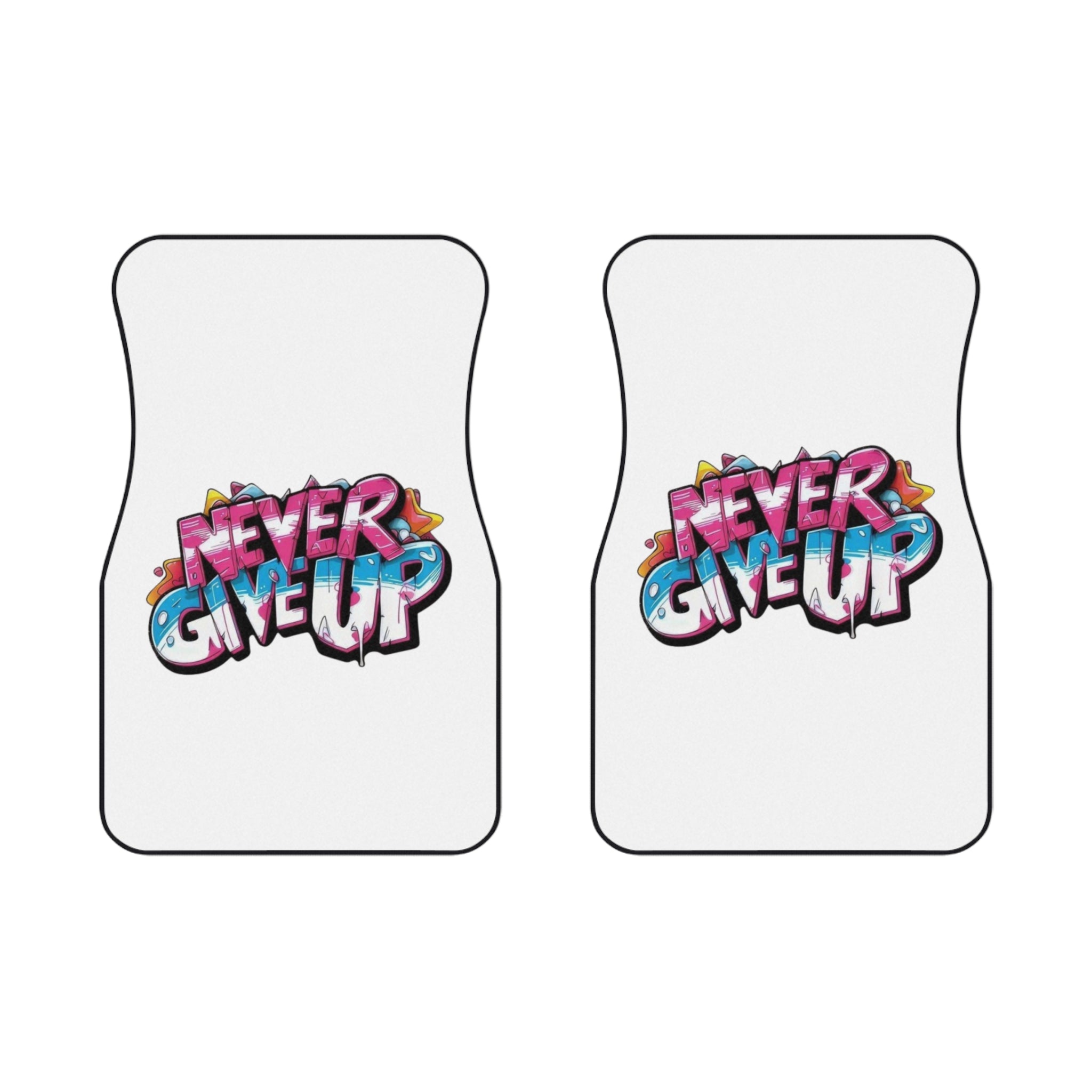 Car Mats 'Never Give Up' Graffiti Front Floor Mats