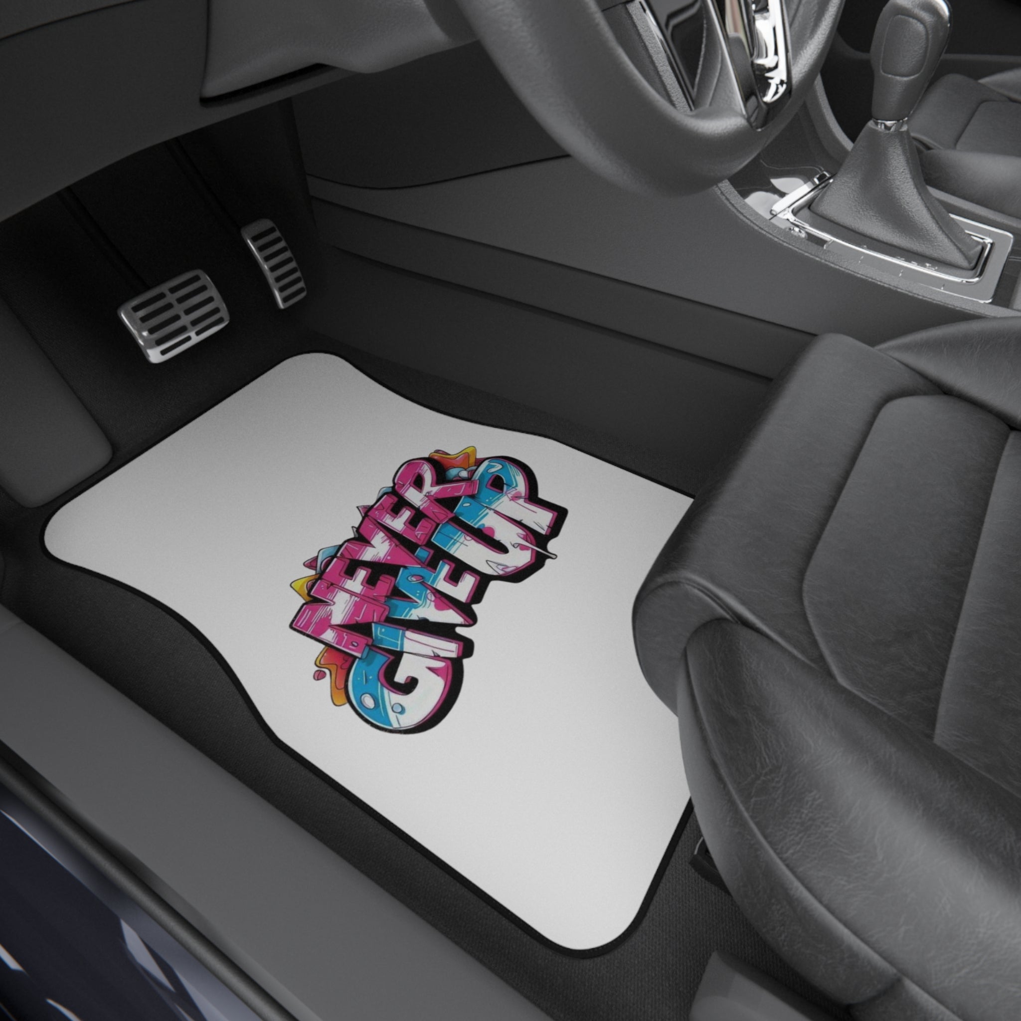Car Mats 'Never Give Up' Graffiti Front Floor Mats