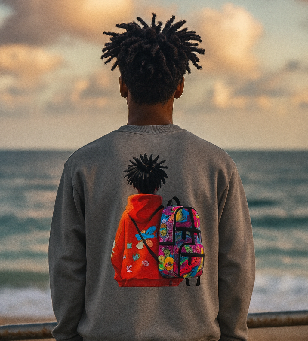 Streetwear Sweatshirt — Colorful Backpack Graphic Hoodie Style Crewneck Youth Urban Vibe