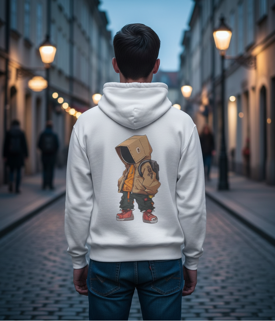 Hoodie - Box-Head Streetwear Graphic Hoodie Stay Safe" Chest Accent