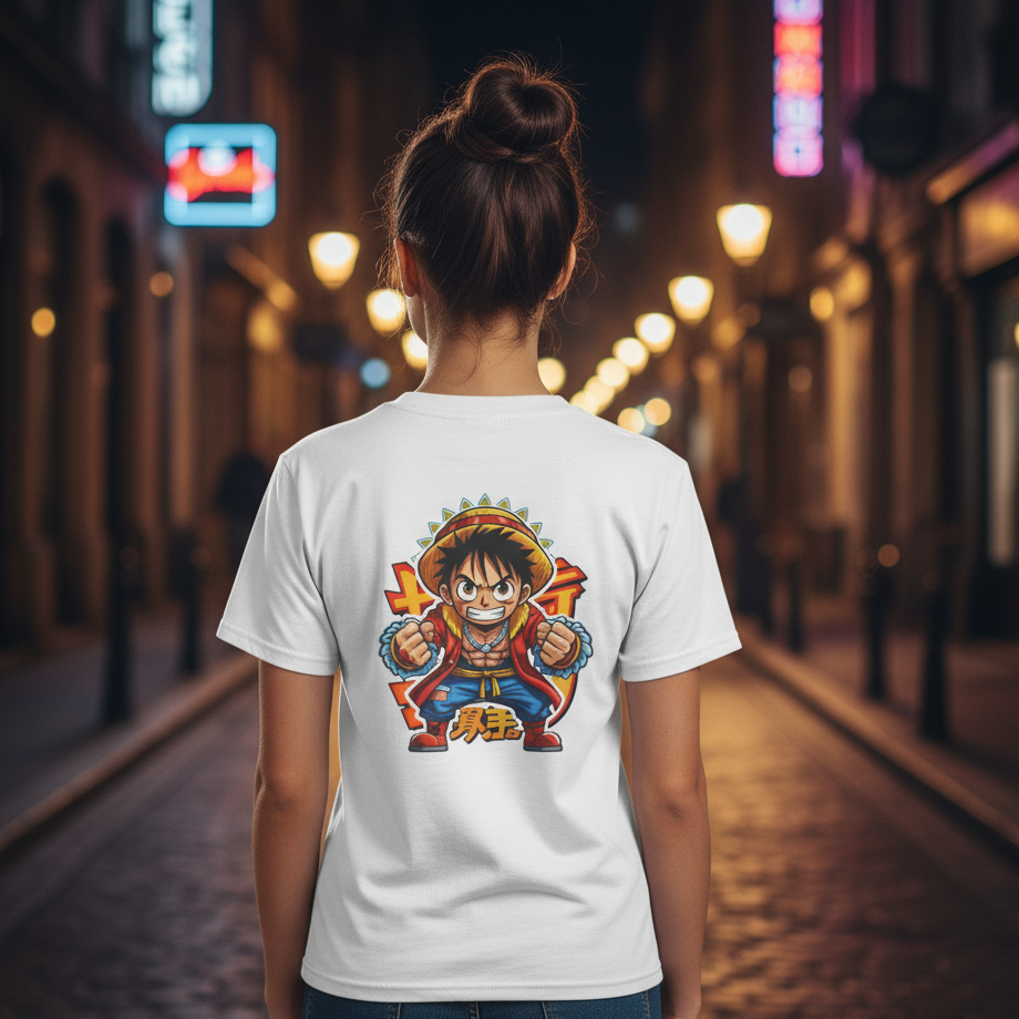 One Piece Luffy Graphic T-Shirt — Cartoon Straw Hat Crew Back Print
