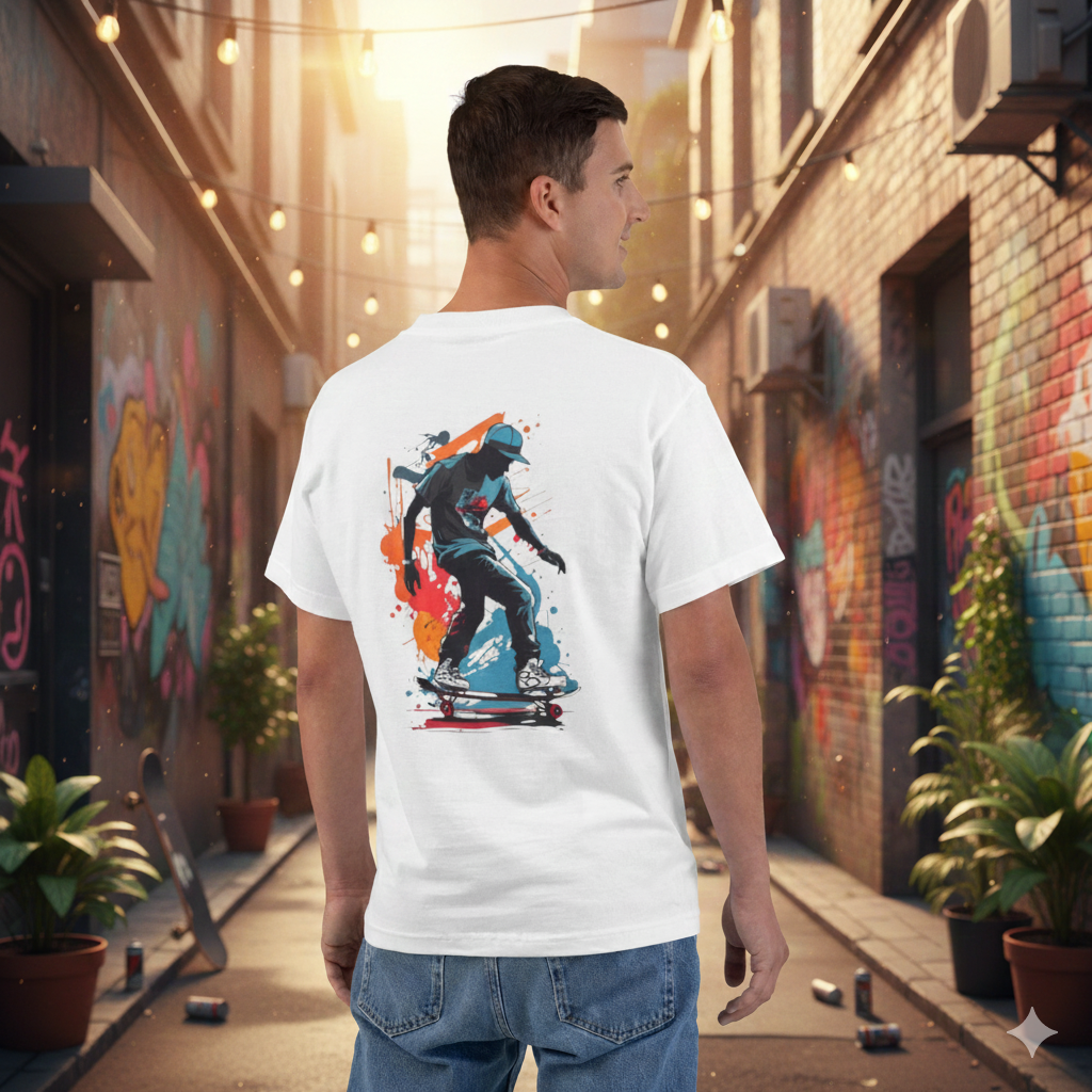 Skateboarder Graphic T-Shirt — Color Splash Back Print